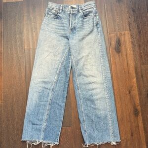 Moussy Light Blue Wide Leg, button fly Jeans with Raw Hem